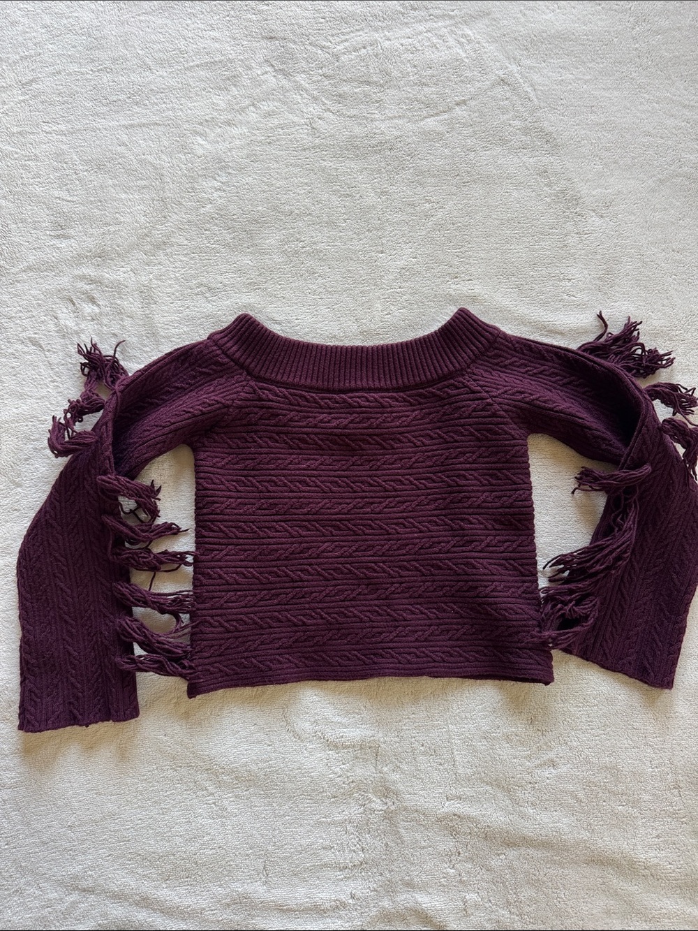 RACHEL Rachel Roy Plum Off-the-Shoulder Fringe Cable Knit Sweater